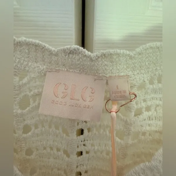NWT Good Luck Gem Cream Crochet Knit Sweater Cardigan Short Sleeve Size Large - Image 4
