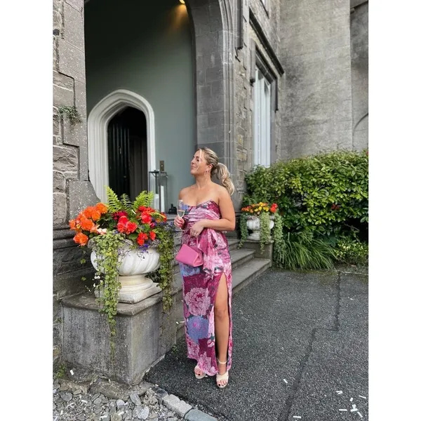 HUTCH Purple Pink Floral Drape Front Strapless Julietta Maxi Gown size 4 - Image 14