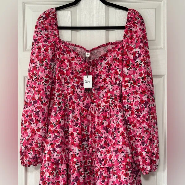Zexxxy Women's Floral Pink Long Sleeves Ruffle Dress Size XL NWT - Image 2
