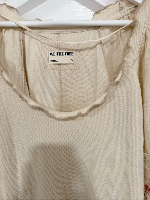 Free People We The Free Lace Sleeve Thermal Boho Peasant Top Cream Small - Image 3