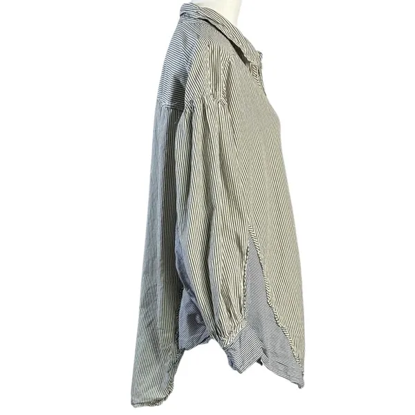 Free People Oversized Happy Hour Oxford Button Down Shirt Small Preppy Stripes - Image 7