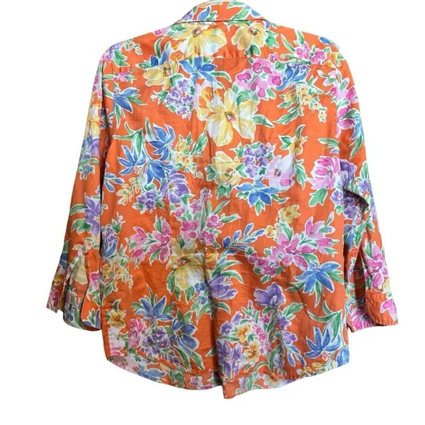 Lauren Ralph Lauren Top Womens Large Multicolor Floral Bright Button Up Blouse - Image 5