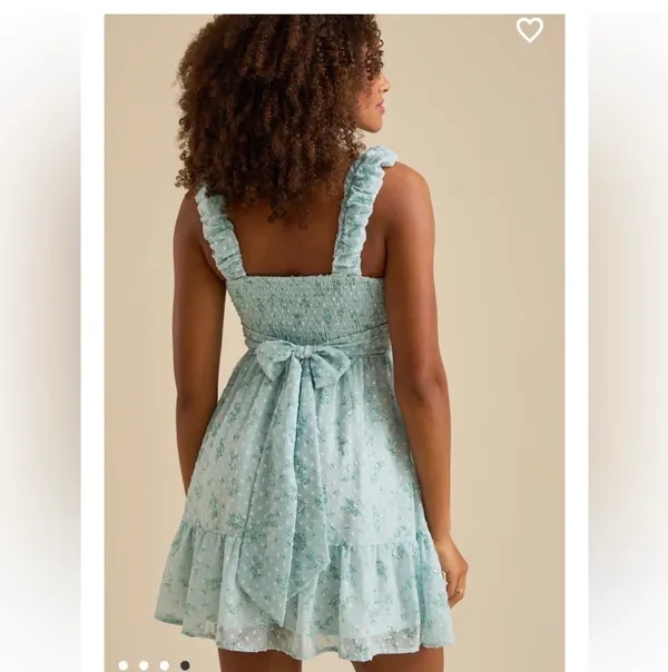 Altar’d State Blue Floral Ruched Mini Dress | Size M - Image 2