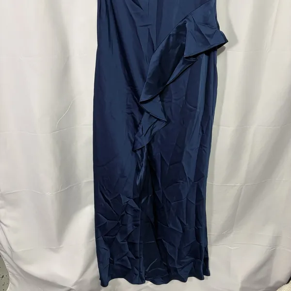 Aqua Formal Women’s Ruffle Maxi Dress Blue Satin Size 8 Bias Cut Homecoming HoCo - Image 15