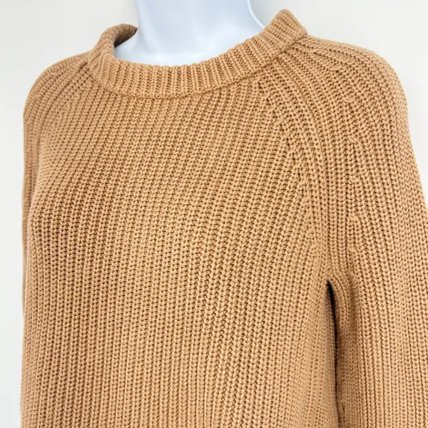 Quince Fisherman Crew Sweater Women XS Camel 100% Organic Cotton Ribbed Knit Top - Image 4