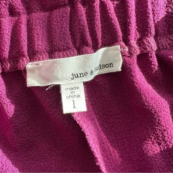 June & Hudson Belted Paper Bag High-Waisted Pants in Fuschia, Size L EXCELLENT - Image 8
