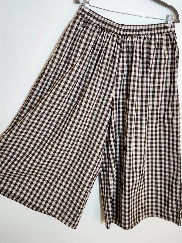 Chow Yatou Brown and Cream Gingham Check Wide Leg Cropped Pants Size XL NWT - Image 7