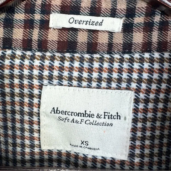 Abercrombie & Fitch Oversized‎ Multi Plaid Flannel Shirt Brown XS Button Up - Image 9