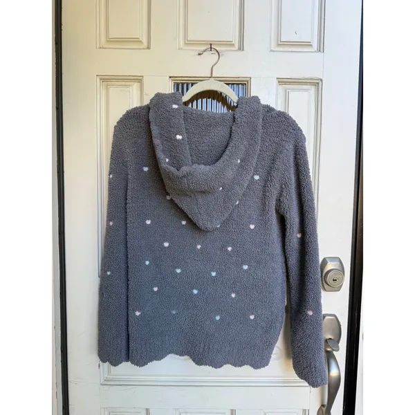 POL Gray Plush Fuzzy‎ Soft Hearts Hoodie Full Zip Cozy Comfy Womens Size Small - Image 3