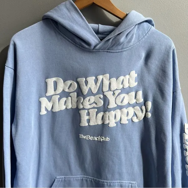 Beach Club HAPPY HOODIE LIGHT BLUE Size Large Do What Makes You Happy - Image 5