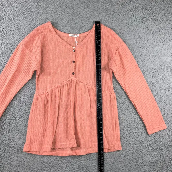 Henley Babydoll Waffle Knit Peplum‎ Top Women S L/S V Neck Cottagecore Peasant - Image 5