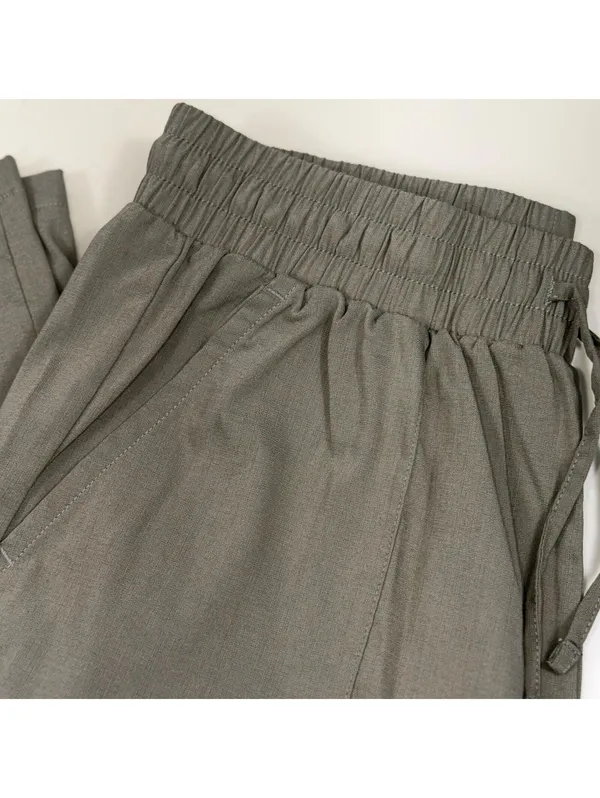 Women’s Olive Green Linen Blend Wide Leg Pull On Pants Medium 29x28 - Image 2