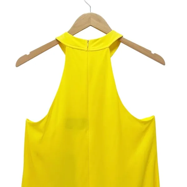 NWT Meghan LA Aphrodite Maxi Dress Size Medium Yellow Halter Ruffle Slit Gown - Image 8