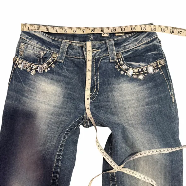 Miss Me REWORKED/ALTERED Y2K Bootcut Jeans Fits Size 27 McBling Grunge - Image 9