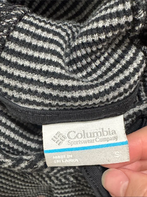 Columbia Black & Gray Striped Hooded High Neck Drawstring Rib Longsleeve Top S - Image 8