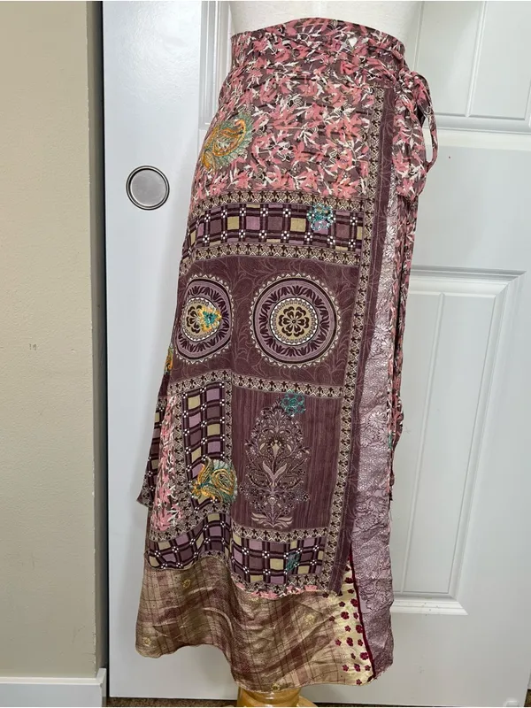 Bohemian Silk Wrap Skirt One Size Womens Floral Paisley Festival Summer Boho - Image 5