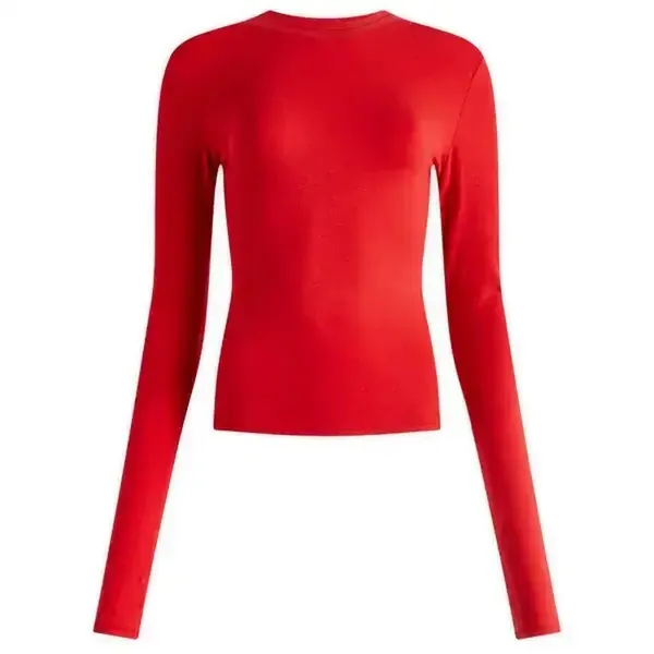 Skims Cotton Jersey Long Sleeve T-Shirt & Foldover Pants Outfit Set Red Size XS - Image 12