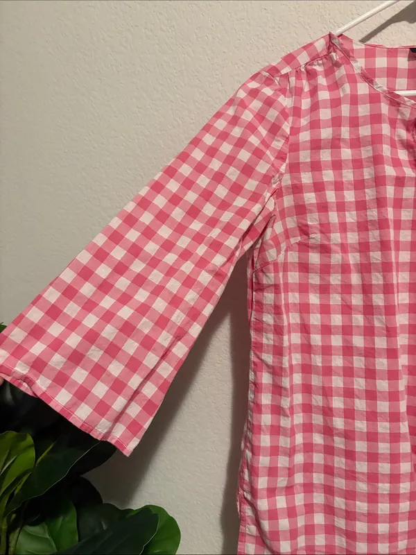 Talbots Pink and White Gingham Tie-Front Blouse - Image 4