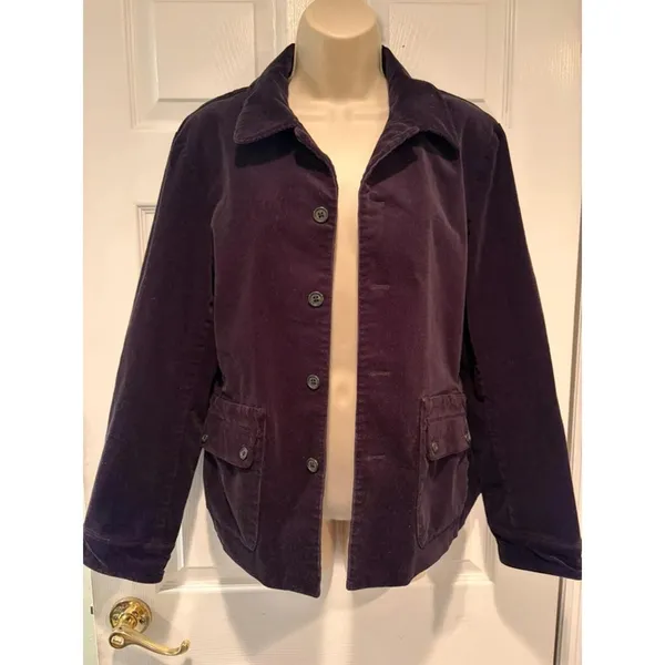 Lauren Ralph Lauren Black Corduroy‎ Jacket Leather Elbow Patches Women Large L - Image 2