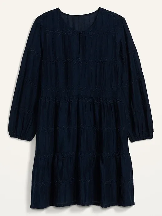 Old Navy Women's Navy Blue Tiered Long-Sleeve Balloon Sleeve Casual Dress - Image 2