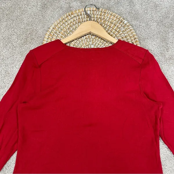 Lauren Ralph Lauren Henley Top Shirt Longsleeve Cotton Logo Embroidery in Red L - Image 5