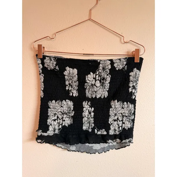 Free People Tube Top Women L Black Floral Strapless Smocked Mesh OB1174031 - Image 4