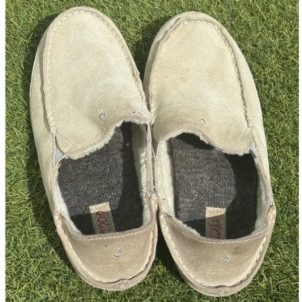 Olukai Nohea‎ Slipper Womens 8 Pale Grey/cream Leather Shearling Lined Loafer - Image 3