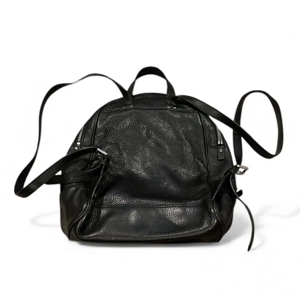 Michael Kors Rhea BLACK PEBBLE Leather Casual Backpack Goldtone Details - Image 4