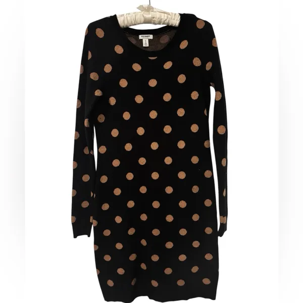 Old Navy‎ Polka Dot Sweater Dress - Black with Brown Dots Size M - Image 2