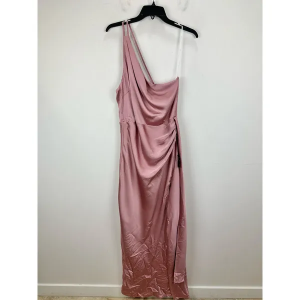 Lulus Signature Elegance Rose Satin One Shoulder Maxi Dress Formal Large NWT - Image 5