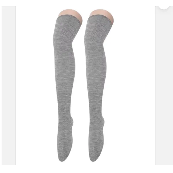 Gray Thick Over the Knee Thigh High Socks ONE SIZE Emo Punk Preppy NEW - Image 2