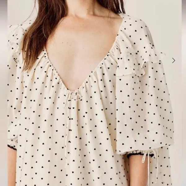 For Love and Lemons Eden Mini Dress tiny velvet flocked hearts - Image 2