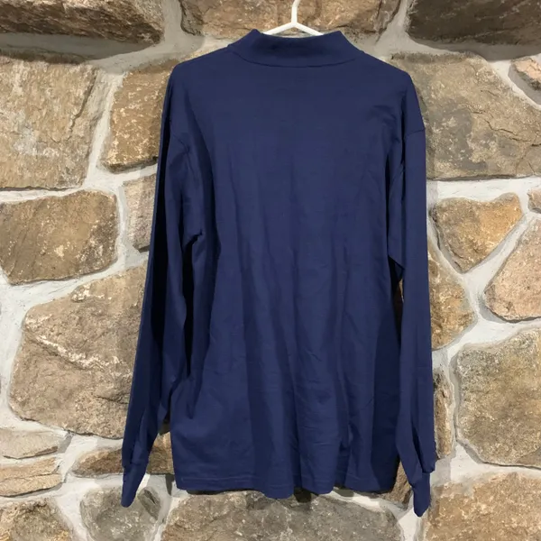 Vintage Navy Blue Embroidered Advertisement Long Sleeve Turtleneck Tee - Image 5
