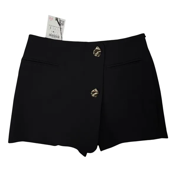 ZARA Black High Waisted Sailor Skort Gold Button Mini S 4 6 NWT - Image 4