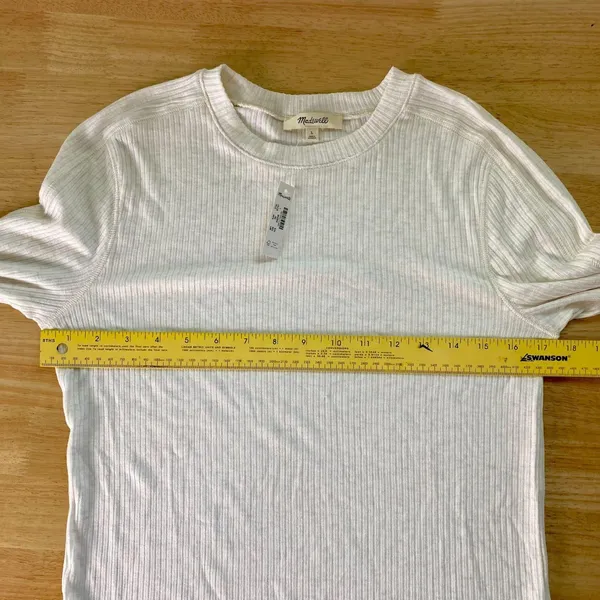NWT Madewell Ribbed Crewneck Long-Sleeve Tee Cream Size L - Image 7