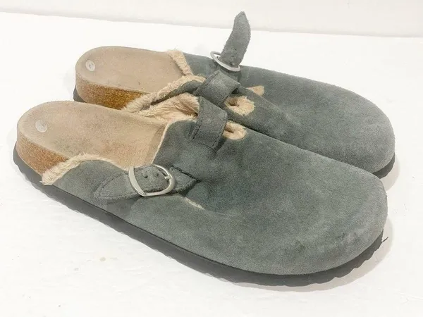 LL Bean Size 10 Green Leather Suede Slip on Clog Mule Buckle - Image 3