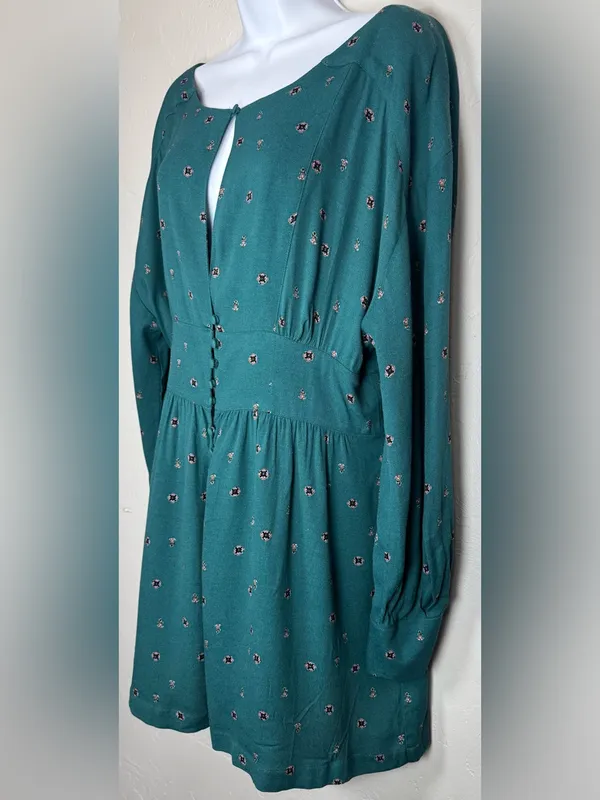 Free People Love Grows Teal Long-Sleeve Romper Size Large - Image 6