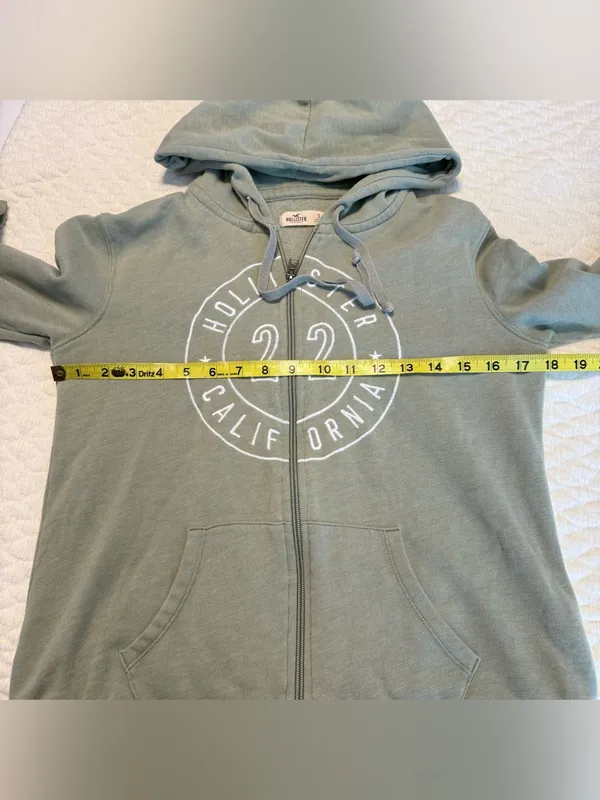 Y2K Hollister Zip Up Hoodie Sweatshirt Size Small Olive Sage Green Soft Comfy - Image 5