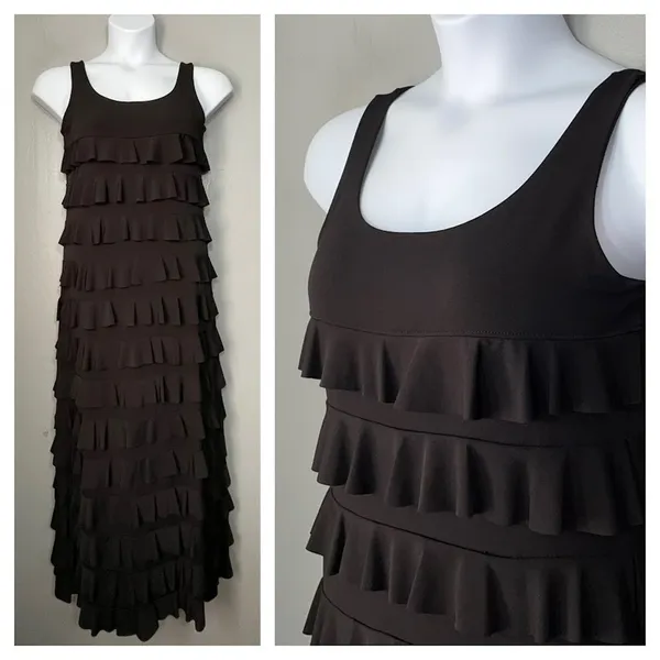 Dark Black Maxi Dress Size S M Sleeveless Tiered Ruffle Whimsigoth Romantic Fair - Image 2
