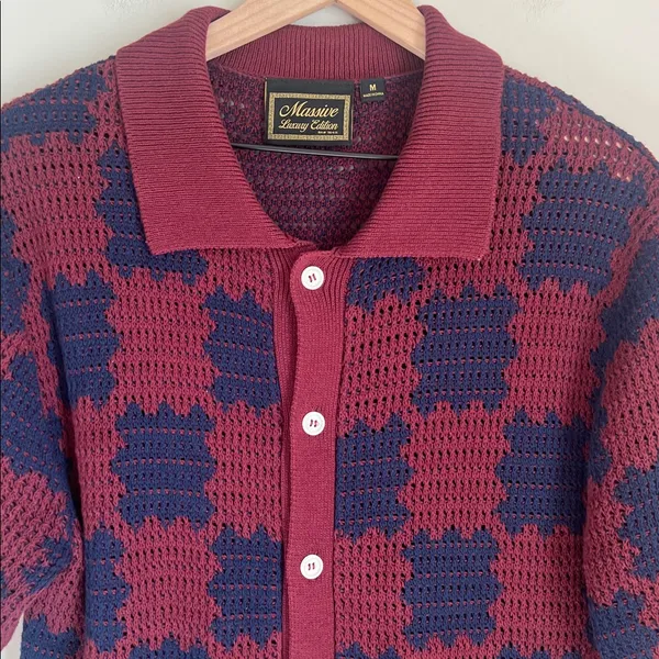 Massive Luxury Edition Checkered‎ Knit Polo Button Shirt Mens Medium - Image 2