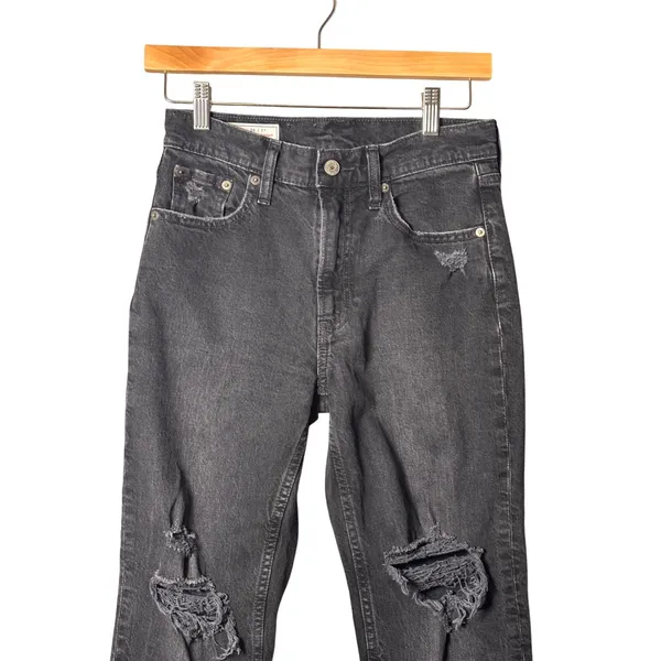 Gap Cheeky Straight High Rise Jeans 2P Black Distressed Grunge Edgy Raw Hem - Image 4