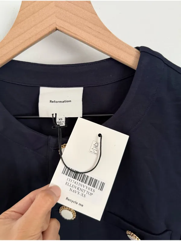 Reformation XS NEW Ellen Knit Top Navy Crew Neck Business Office Old Money - Image 3