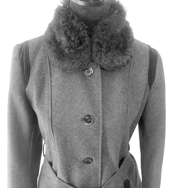Laundry by Design Women Charcoal Gray Wool Blend Faux Fur Collar Belted Coat M - Image 4