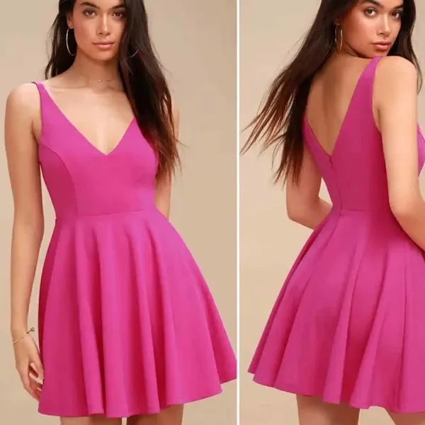 Lulu’s Darling Delight Raspberry Pink Skater Dress - Image 2