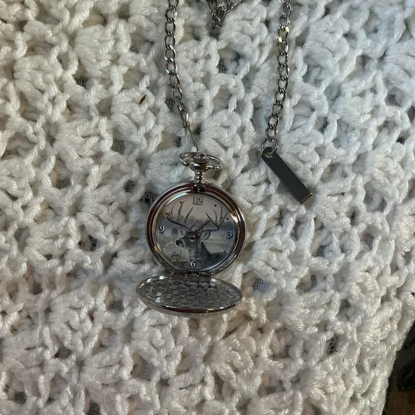 Al Agnew Pocket Watch Deer Art Hunting Nature Silver Tone Chain Need Battery - Image 4