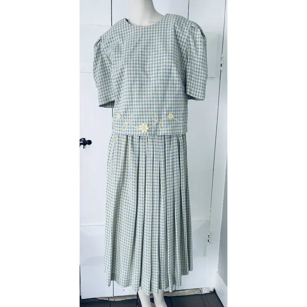 Vintage 90s Jessica Howard Gingham Dress Set Cottagecore Prairie 2pc Size 14 - Image 2