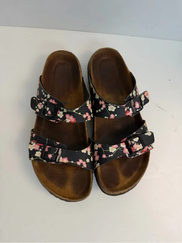 Papilllo Birkenstock Sandals Slides Floral Comfort Travel Resort Black Pink - Image 3