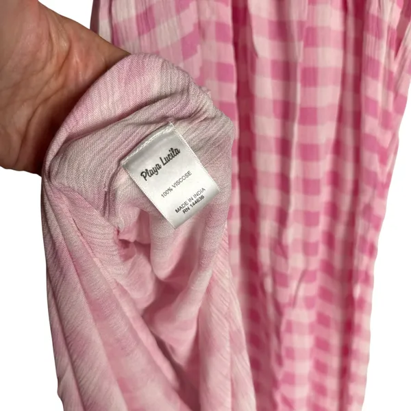 Playa Lucila Pink Check Gingham Empire Slit Maxi Slip Dress Picnic Preppy XS - Image 9