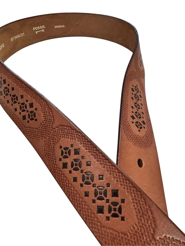 Fossil Brown Leather Laser Cut Out Belt Medium BT3959231 - Image 5