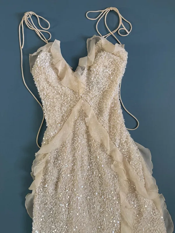 NWT‎ Bardot Marsella Ruffle Sequin Ivory Bridal Coquette Midi Dress - Image 6